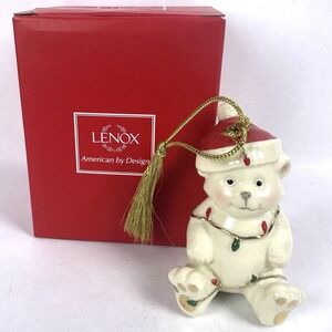 Lenox Very Merry Porcelain Teddy Bear Christmas Ornament